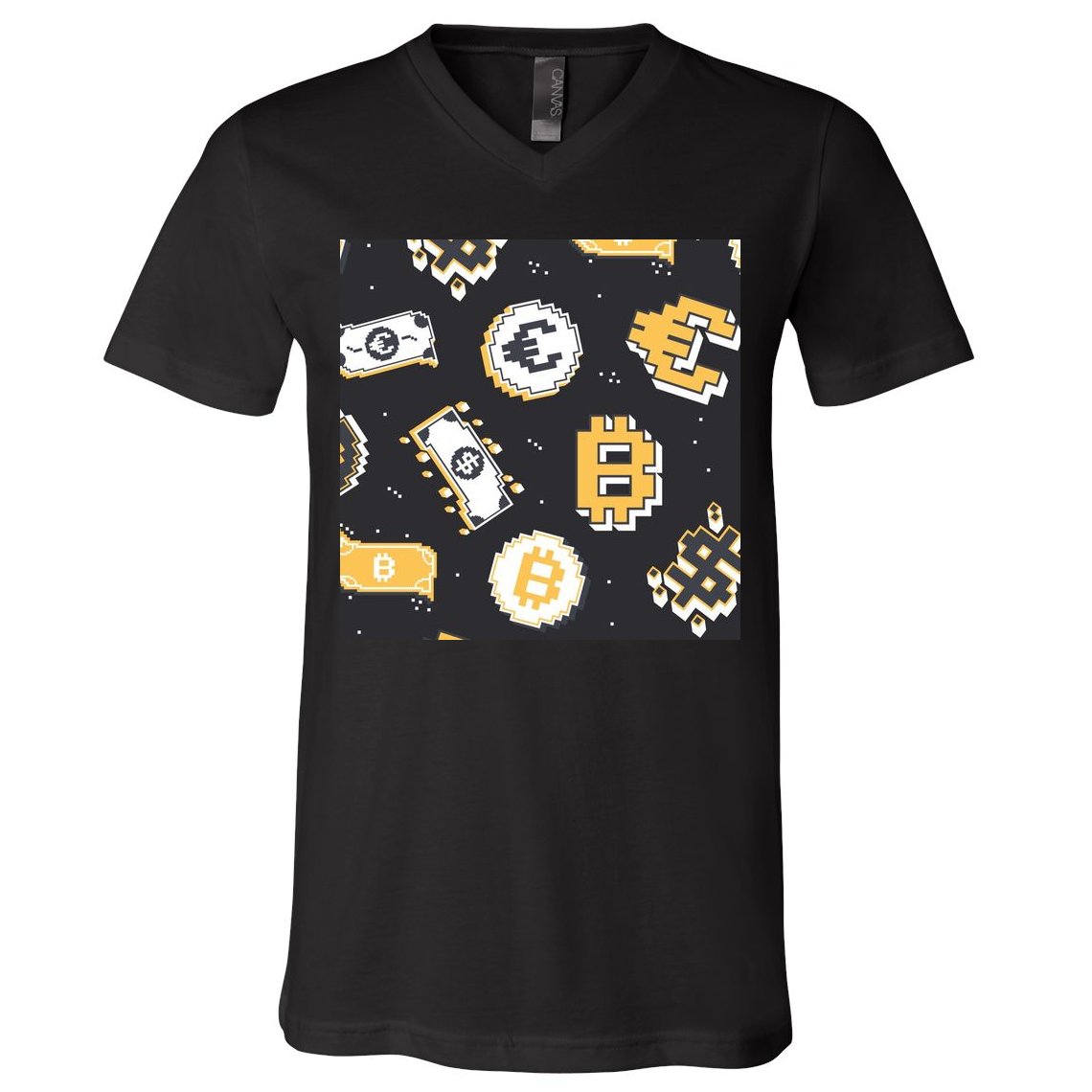 Bitcoin Money Currency Pixel V-Neck T-Shirt