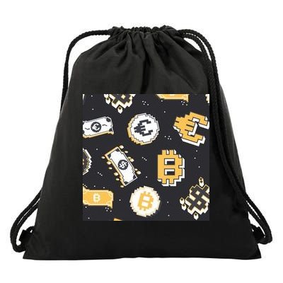 Bitcoin Money Currency Pixel Drawstring Bag