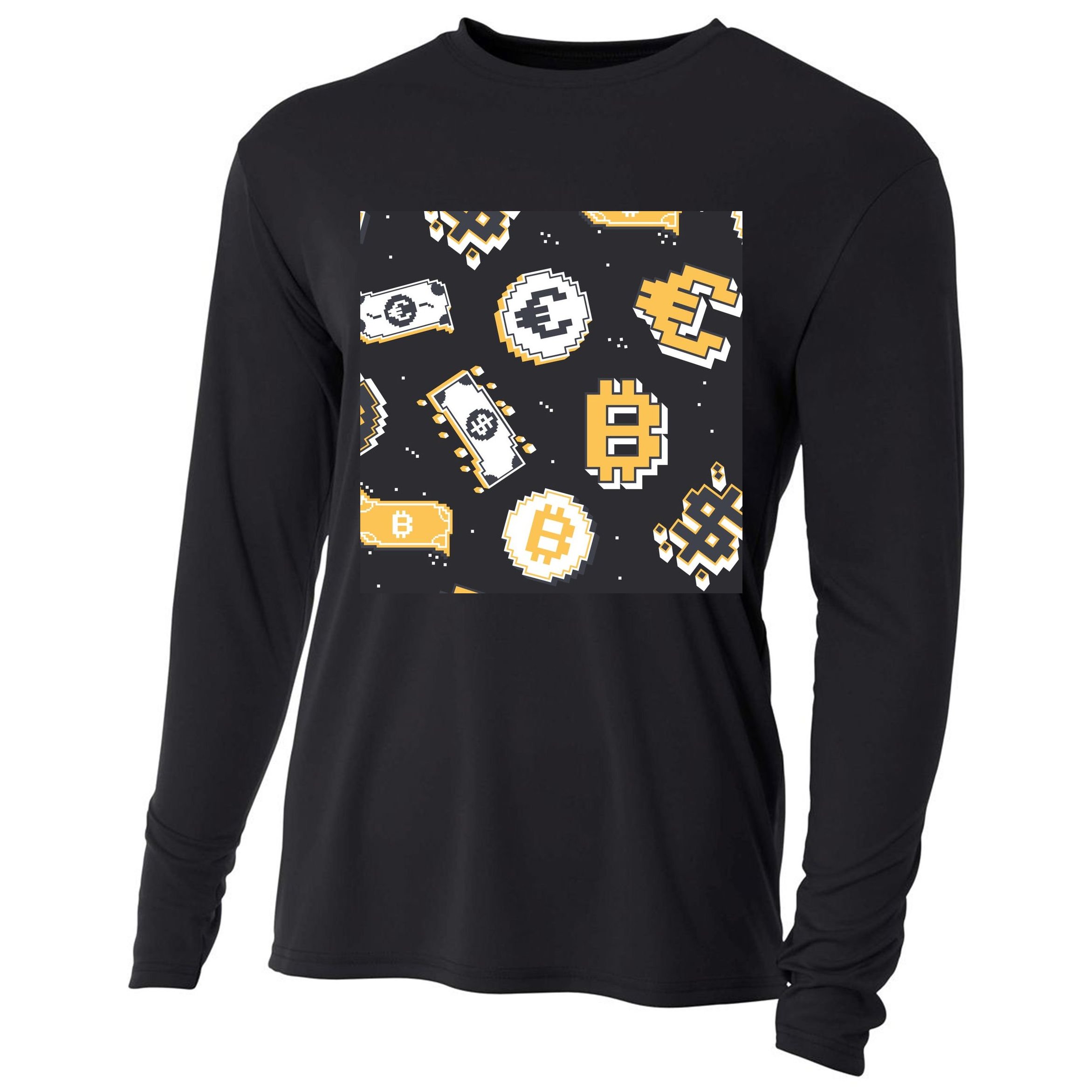 Bitcoin Money Currency Pixel Cooling Performance Long Sleeve Crew