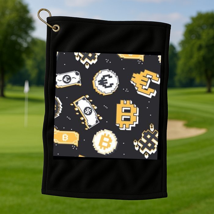 Bitcoin Money Currency Pixel Golf Towel
