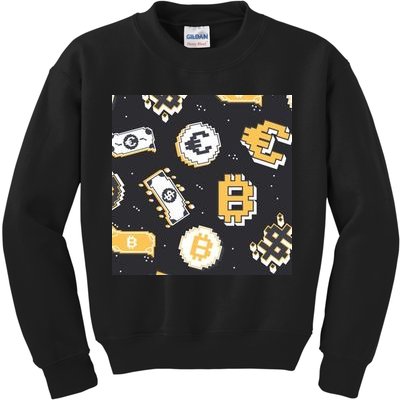 Bitcoin Money Currency Pixel Kids Sweatshirt