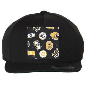 Bitcoin Money Currency Pixel Wool Snapback Cap