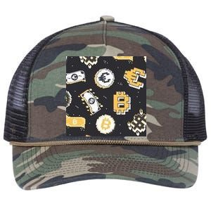 Bitcoin Money Currency Pixel Retro Rope Trucker Hat Cap