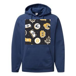 Bitcoin Money Currency Pixel Performance Fleece Hoodie