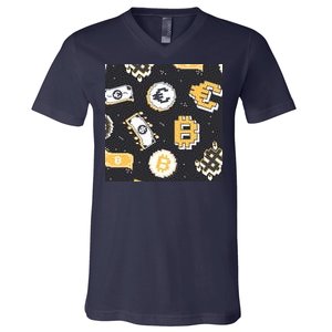 Bitcoin Money Currency Pixel V-Neck T-Shirt