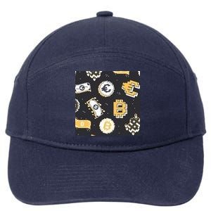 Bitcoin Money Currency Pixel 7-Panel Snapback Hat