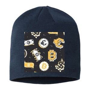 Bitcoin Money Currency Pixel Sustainable Beanie