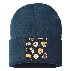 Bitcoin Money Currency Pixel Sustainable Knit Beanie