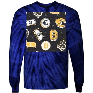 Bitcoin Money Currency Pixel Tie-Dye Long Sleeve Shirt