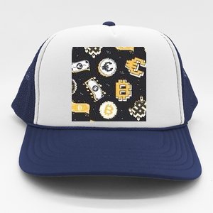 Bitcoin Money Currency Pixel Trucker Hat