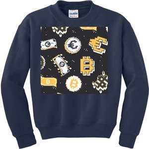 Bitcoin Money Currency Pixel Kids Sweatshirt