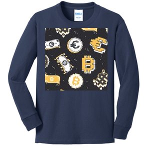 Bitcoin Money Currency Pixel Kids Long Sleeve Shirt