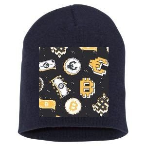 Bitcoin Money Currency Pixel Short Acrylic Beanie