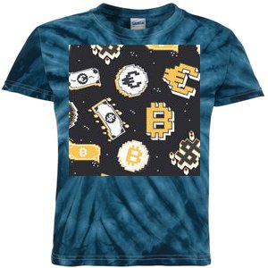 Bitcoin Money Currency Pixel Kids Tie-Dye T-Shirt