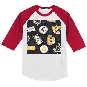 Bitcoin Money Currency Pixel Kids Colorblock Raglan Jersey