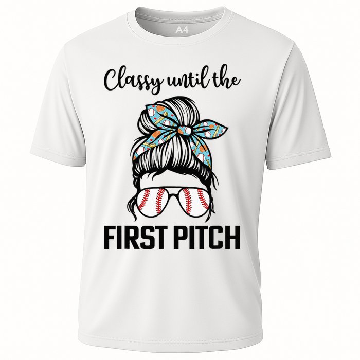 Baseball Mom Classy Until The First Pitch Messy Hair Cooling Performance Crew T-Shirt