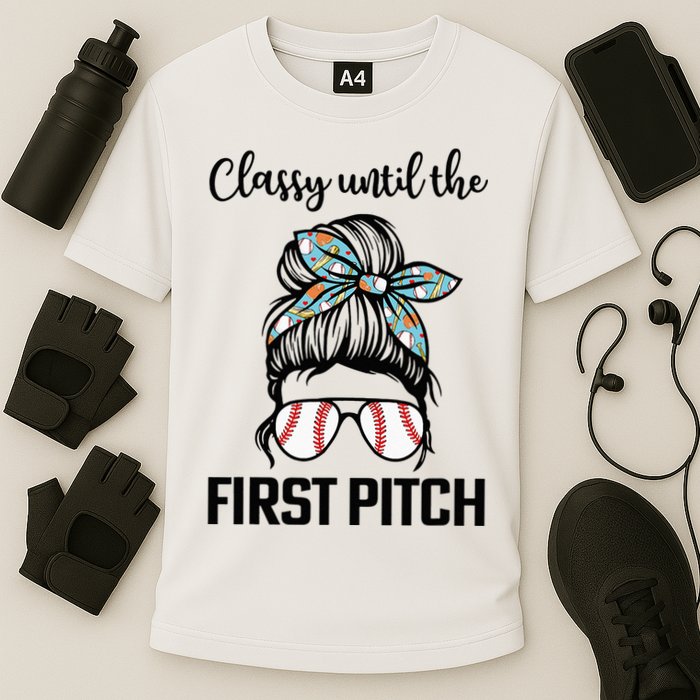Baseball Mom Classy Until The First Pitch Messy Hair Cooling Performance Crew T-Shirt