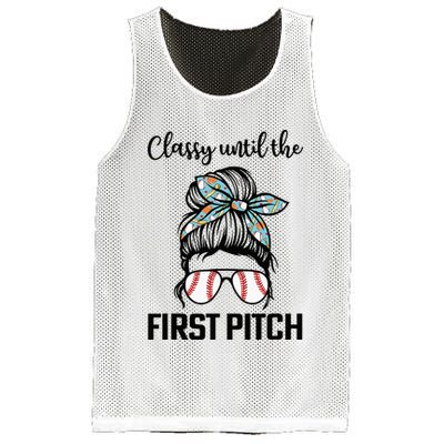 Baseball Mom Classy Until The First Pitch Messy Hair Mesh Reversible Basketball Jersey Tank