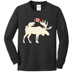 Beaver Moose Canadian Flag Canada Kids Long Sleeve Shirt