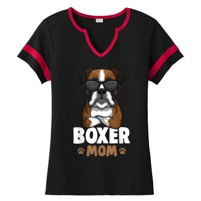 Boxer Mom Dog Women Ladies Halftime Notch Neck Tee