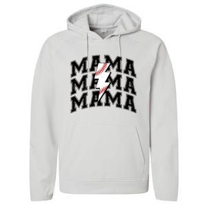 baseball Mama Distressed Lightning Bolt Mom Performance Fleece Hoodie