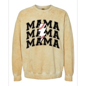 baseball Mama Distressed Lightning Bolt Mom Colorblast Crewneck Sweatshirt