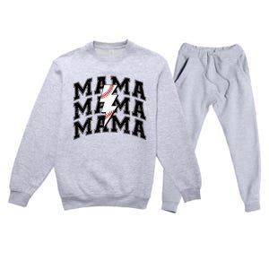 baseball Mama Distressed Lightning Bolt Mom Premium Crewneck Sweatsuit Set