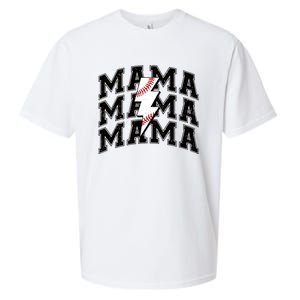 baseball Mama Distressed Lightning Bolt Mom Sueded Cloud Jersey T-Shirt