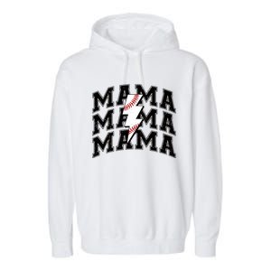 baseball Mama Distressed Lightning Bolt Mom Garment-Dyed Fleece Hoodie