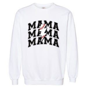 baseball Mama Distressed Lightning Bolt Mom Garment-Dyed Sweatshirt