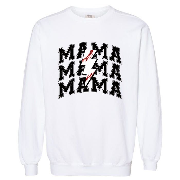 baseball Mama Distressed Lightning Bolt Mom Garment-Dyed Sweatshirt