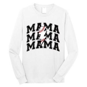 baseball Mama Distressed Lightning Bolt Mom Long Sleeve Shirt