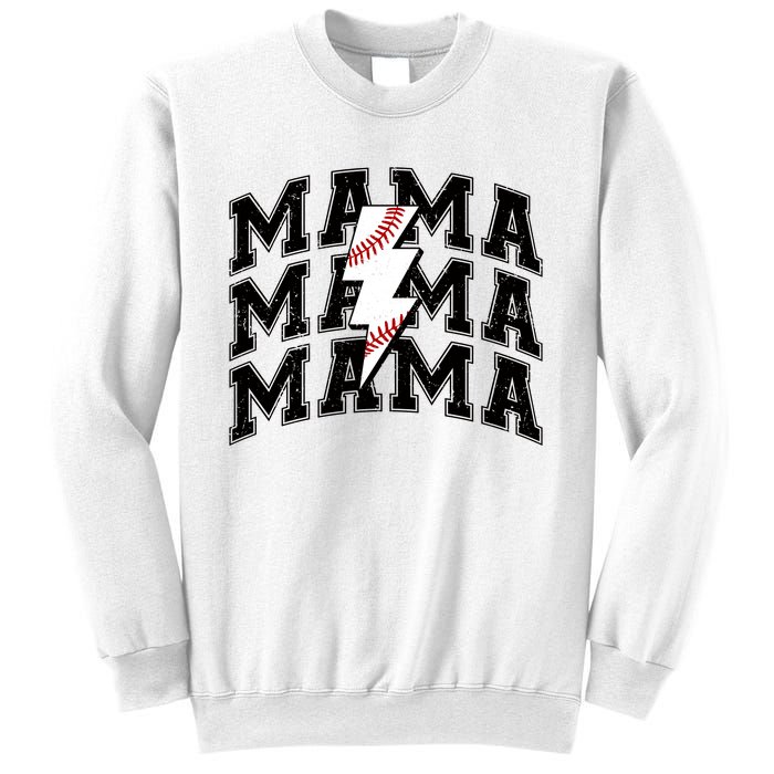 baseball Mama Distressed Lightning Bolt Mom Sweatshirt