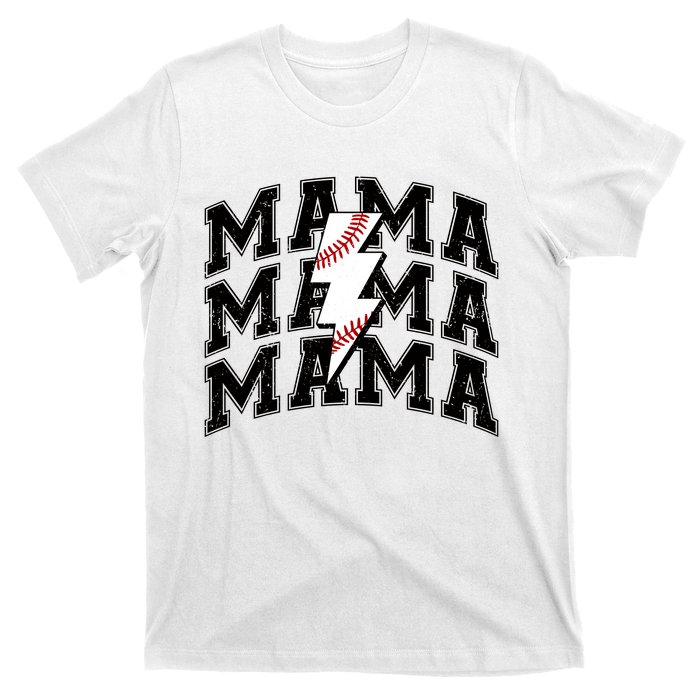 baseball Mama Distressed Lightning Bolt Mom T-Shirt