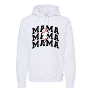 baseball Mama Distressed Lightning Bolt Mom Premium Hoodie