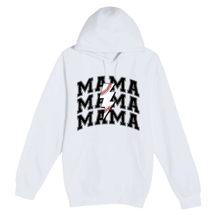 baseball Mama Distressed Lightning Bolt Mom Premium Pullover Hoodie