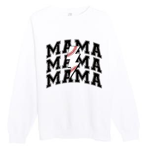 baseball Mama Distressed Lightning Bolt Mom Premium Crewneck Sweatshirt