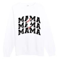 baseball Mama Distressed Lightning Bolt Mom Premium Crewneck Sweatshirt