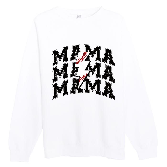 baseball Mama Distressed Lightning Bolt Mom Premium Crewneck Sweatshirt