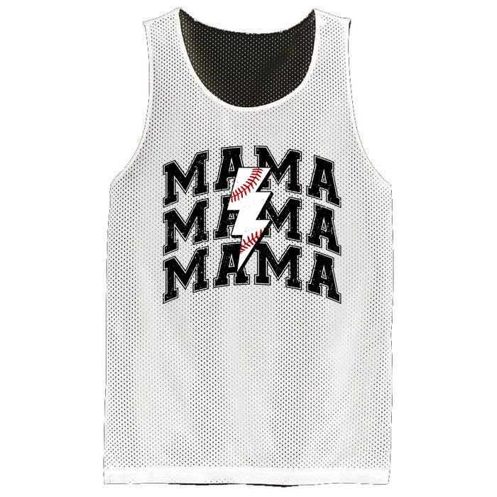 baseball Mama Distressed Lightning Bolt Mom Mesh Reversible Basketball Jersey Tank