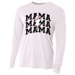 baseball Mama Distressed Lightning Bolt Mom Cooling Performance Long Sleeve Crew