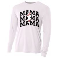 baseball Mama Distressed Lightning Bolt Mom Cooling Performance Long Sleeve Crew