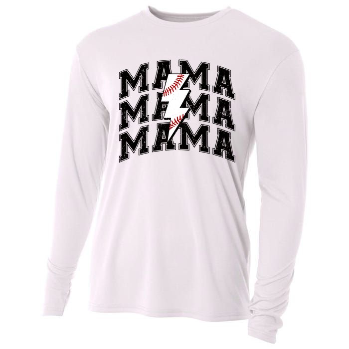 baseball Mama Distressed Lightning Bolt Mom Cooling Performance Long Sleeve Crew