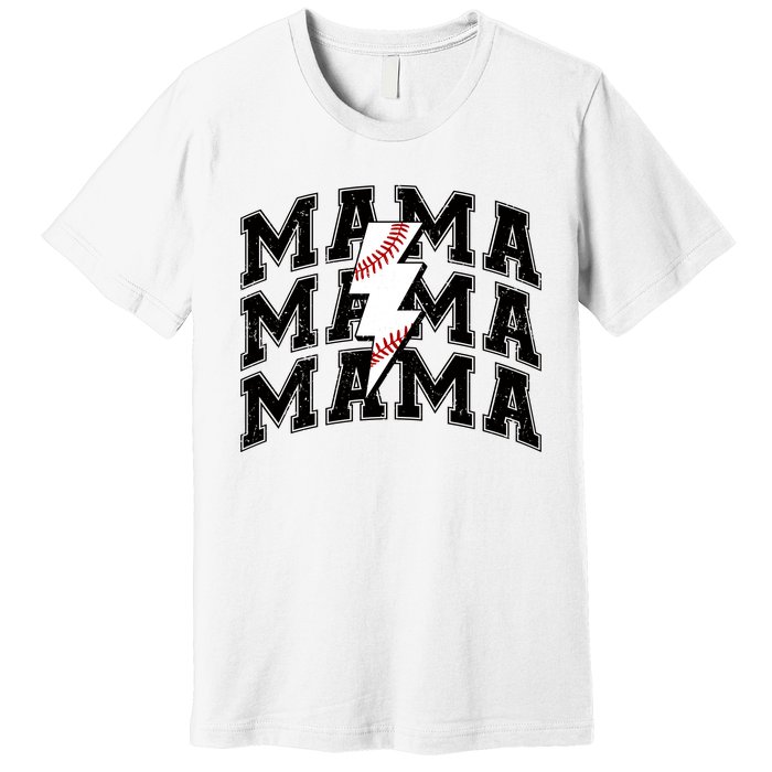 baseball Mama Distressed Lightning Bolt Mom Premium T-Shirt