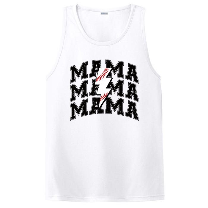 baseball Mama Distressed Lightning Bolt Mom PosiCharge Competitor Tank