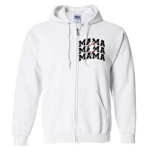 baseball Mama Distressed Lightning Bolt Mom Full Zip Hoodie