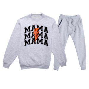 Basketball Mama Distressed Lightning Bolt Mom Premium Crewneck Sweatsuit Set