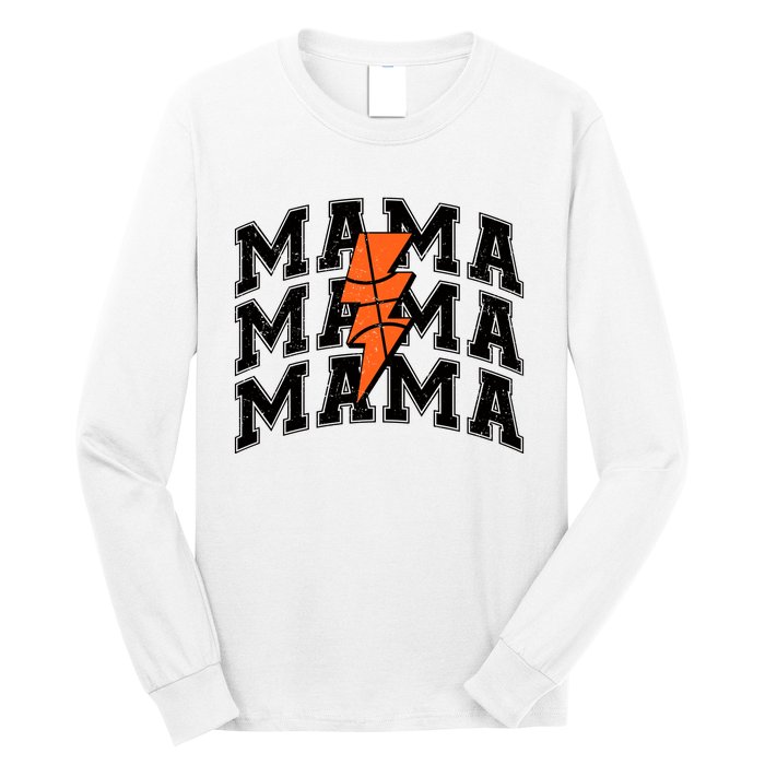 Basketball Mama Distressed Lightning Bolt Mom Long Sleeve Shirt