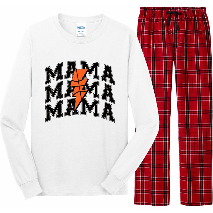 Basketball Mama Distressed Lightning Bolt Mom Long Sleeve Pajama Set