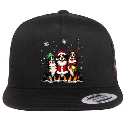 Bernese Mountain Dog Christmas Dogs Funny Santa Reindeer Elf Flatbill Hat